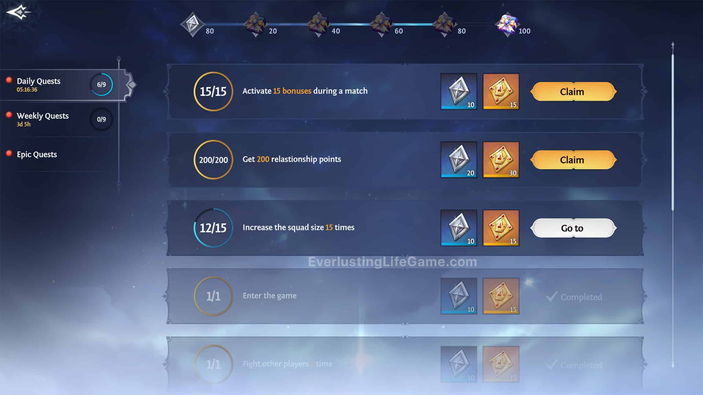 List of quests to complete